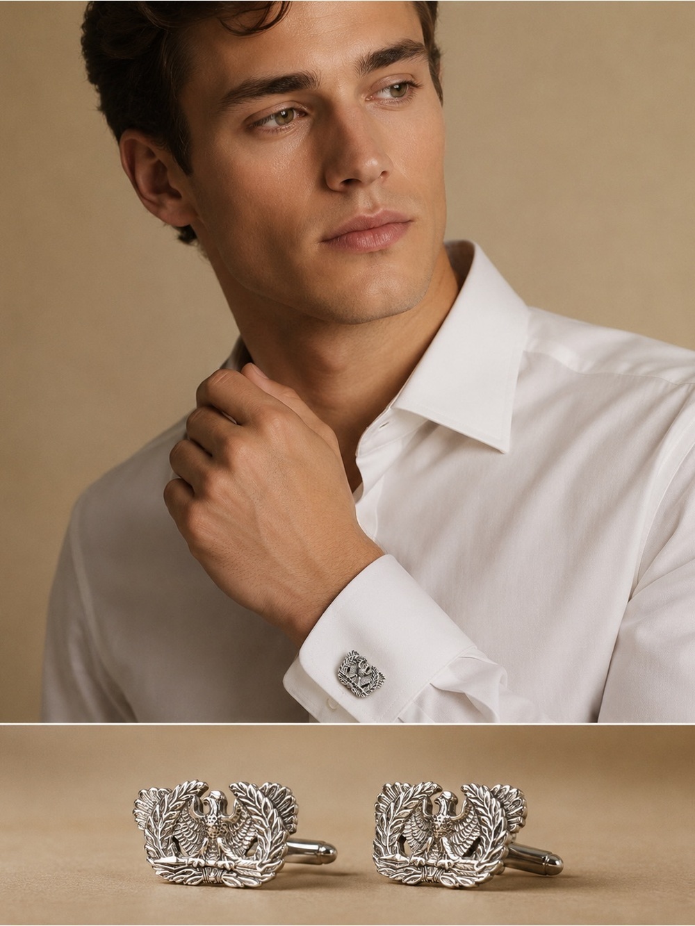 Silver Eagle Crest Cuff Links — Men's Silver Tone Accessories